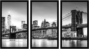 Kit 3 Quadros Decorativos Grandes com MOLDURA Preto e Branco Manhattan