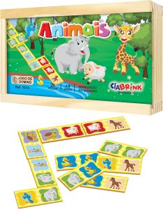 Dominó Animais em Madeira 28 Peças Ciabrink