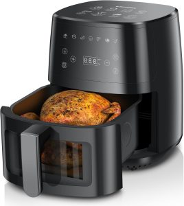 ESHMEL 5L Air Fryer 127v, Digital Airfryer, Fritadeira Eletrica Com Janela Transparente, Revestimento Antiaderente, Cesto Removíveis, Up to 200 ℃, 1400W, Preto