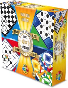 Jogo de Tabuleiro 4 Jogos em 1 Damas, Trilha, Ludo e Resta 1, GGB Plast, Multicor, 1045