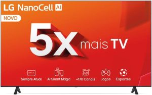 Smart TV 4K 55″ LG NanoCell 55NANO80T Processador α5 Ger7 AI Hub de Esportes Alexa/Chromecast integrado webOS 24 Controle Smart Magic