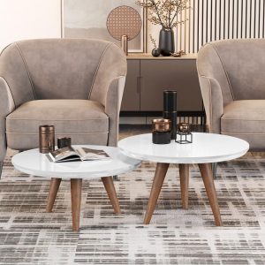 JM3 Moveis Conjunto 2 Mesas De Centro Redondas Tripé Pés Palito Decorativas Luma – JM3 MÓVEIS (Branco)