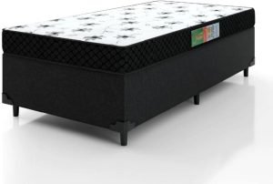 Cama Box Solteiro Colchão Espuma 88x188x50cm Polar Branco,Preto