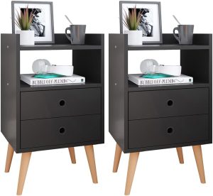 Kit 2 Mesinhas de Cabeceira Retrô Jogo Mesa Canto Lateral Cama Gavetas Nicho Decorativo Aparador Quarto Casal Dream – RPM (PRETO)