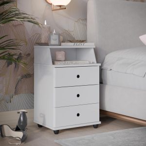 Mesa De Cabeceira Retro 3 Gavetas – Luxo – Branco