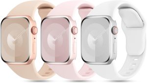 Pulseiras femininas e masculinas de silicone patenteado, compatível com Apple Watch séries 9, 8, 7, 6, 5, 4, 3, 2 e 1 de 41 mm, 40 mm, 38 mm, 45 mm, 44 mm, 42 mm, 49 mm, SE, ultra