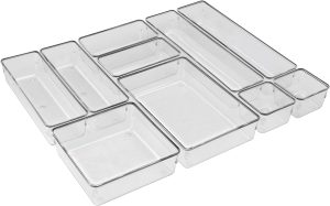 Organizador Modular Acrimet para Gavetas, Bancadas e Armários, Plástico Transparente, Kit com 10 Potes Tamanhos Sortidos