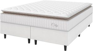Cama Box Colchão Casal King Molas Ensacadas City Pillow Top 193x203x61cm Linho Branco/Bege Hellen – Suporta até 110kg por Pessoa