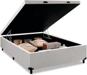 Cama Box Baú Base Casal para Colchão de 1,38m Linho Branco Prince