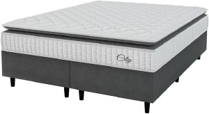 Cama Box Colchão Casal King Molas Ensacadas City Pillow Top 193x203x61cm Cinza/Branco Hellen – Suporta até 110kg por Pessoa