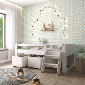 Cama Infantil com Escada e 2 Baús Serena Branco Perfect Wood