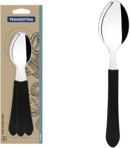 Conjunto De Colheres De Mesa Tramontina Leme Com Lâminas Em Aço Inox E Cabos De Polipropileno Preto 3 Peças
