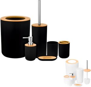 Conjunto Para Banheiro Completo Lixeira Dispenser Escova (Preto)