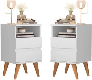 Conjunto kit 2 mesas de cabeceira quarto cama canto – pop – minimalista -Branco