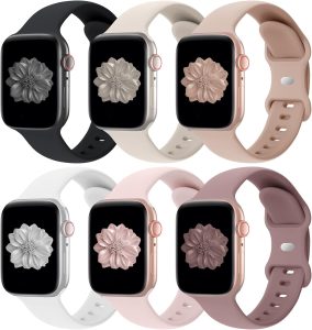 Drimobiuty Pacote com 6 pulseiras compatíveis com Apple Watch de 38 mm, 40 mm, 41 mm, 42 mm, 44 mm, 45 mm e 49 mm, pulseira esportiva de substituição à prova d’água para iWatch séries