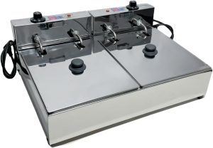 Fritadeira Elétrica Industrial 2Cubas 10L com Tampa Profissional (110, Volts)