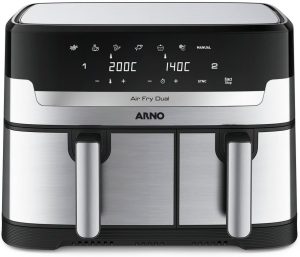 Fritadeira Sem Óleo Air Fryer Arno Dual 8,3L AFD2, Cestos Duplos Independentes, Função SYNC, Painel Digital, Inox, 1800W, 110V