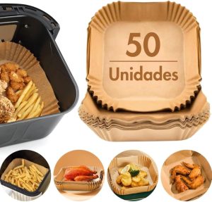 Genérico Kit 50 Formas de Papel Descartável Quadrada Antiaderente Premium Protetor à Prova De Gordura Para Fritadeira Sem Óleo Tamanho Universal Compatível com Todas Fritadeiras Air Fryer