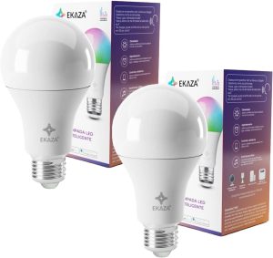 KIT 2 Lâmpadas Wifi Smart Inteligente, com 16 milhões de cores, Branco Frio Quente,Wi-Fi compatível com Alexa e Google home, 9W + 3W RGB – EKAZA