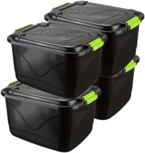 KIT 4 Caixas Organizadora de 30L com Tampa e Trava, Grande, Preta