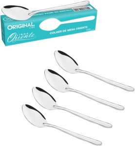 Kit 12 Colher Talher Aço Inox Mesa Sopa Buffet Restaurante 18cm Prateada