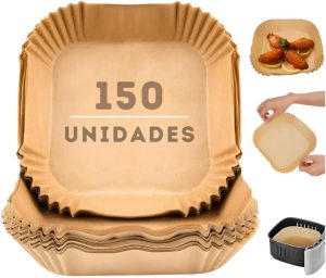 Kit 150 Forma de papel para AirFryer – Forma Descartável Papel Quadrada Antiaderente Protetor à Prova De Gordura Para Fritadeira Sem Óleo – Tamanho Universal – Upshop