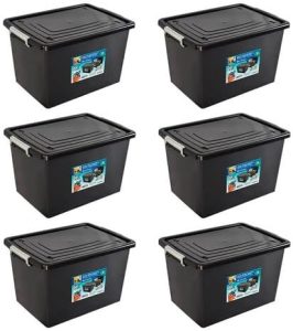 Kit 6 Caixas Organizadoras 56 Litros C/Tampa e Trava Preta 25793PM Arqplast