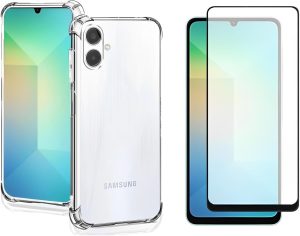 Kit Capa Capinha Anti-Impacto + Película 3D Vidro Temperado Para Samsung Galaxy A06 Tela 6.7 | Proteção Total | Transparente | Case Air Anti Impacto + Película De Vidro Temperado 3d Resistente