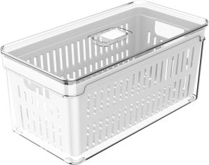 OU OF350NT Organizador de Geladeira com Escorredor Interno, 5 L – Caixa Plástica para Legumes, Saladas