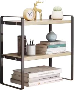 Organizador de Mesa Bancada Escritório 3 Andares Prateleira de Madeira e Ferro 40x20x36cm (Preto)