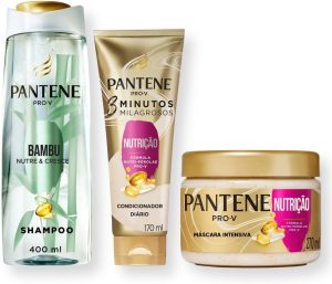 Pantene Kit Nutrição com Shampoo PRO-V Bambu Nutre & Cresce 400ml, Condicionador Diário com Pérolas Pro-Vitaminas 3 Minutos Milagrosos Nutrição 170ml, e Máscara Capilar Intensiva Nutrição 270ml