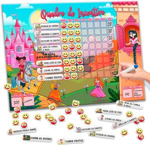 Quadro de recompensa infantil – Quadro de Incentivo – Quadro de Tarefas – Quadro de Recompensa – Regras e Deveres – 30×40 cm Magnético com 124 tags e Caneta Inclusa