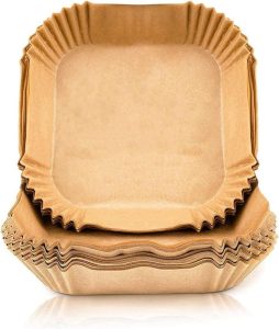 100 unidades Forma de Papel Quadrada Air Fryer Descartável Antiaderente, Microondas, Forno Elétrico Até 200°C – 16x16x4,5cm