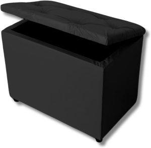 Baú Retangular Guarda Volumes Brinquedos Decoração Assento Quarto Sala (Preto Corino)