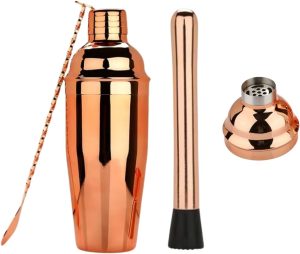 CORONITAS Kit Barman Profissional Caipirinha Drinks Coqueteleira Socador Colher, Rosê Gold, Inox, 550ml, Premium Series Cocktails, Coador Embutido, Utensílios Bartender