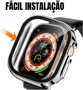 Capinha Case Capa Bumper com Pelicula 2 em 1 Com Vidro Embutido Premium Transparente Preta Prata Azul Proteção para Apple Watch Ultra 1 49mm e Apple Watch Ultra 2 49 mm (Transparente)