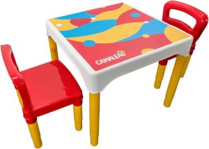 Conjunto Mesa Mesinha Infantil Com 2 Cadeiras Escolar Plástica Camaleão (Colorido)