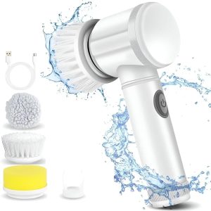 Escova de Limpeza Elétrica Giratória Portátil Multiuso para Casa Rotativa Recarregável USB com Cabeças Substituíveis Limpar Banheiro Piso Vidro Doméstica Banheira Pia