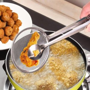 Escumadeira Com Pegador Inox Escorrer Frituras, Em Aço Inoxidável Resistente, Durável e Prático