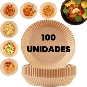 Forma De Papel Descartável Para Air Fryer Com 100 Unidades, Folhas de Pergaminho Redonda, à Prova De Gordura e Água Antiaderentes Forro de Papel Descartável Antiadarente – MULTINIXIA