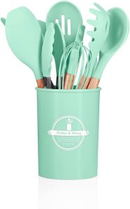 Jogo Utensílios de Cozinha Silicone Cabo de Madeira MM House (Verde)
