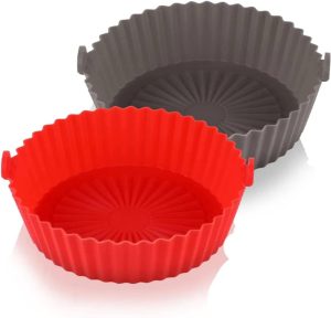 Kit 2 Peças Air Fryer Silicone Reutilizável Resistente ao Calor Livre de BPA Forma Redonda de Silicone Assadeira Air Fryer Acessórios Forros de Papel Substituição para Forno Micro-Ondas (Cores sortidas)