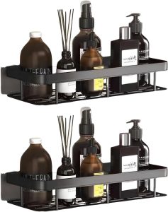 Kit 2 Prateleira Para Banheiro de Porta Shampoo Sabonete Nicho Organizador Lavanderia Box Com Adesivo Sem Furar Parede Premium (Preto)