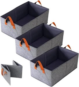 Kit 3 Caixa Organizadora de Armazenamento Dobrável Resistente e Compacta Tecido em Nylon Lavável