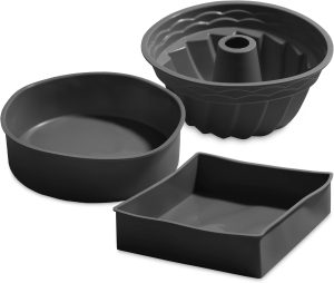 Kit 3 Formas para Air Fryer 4 litros Quadrada Para bolo Pães e Doces Assadeira em Silicone (Cinza)