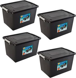 Kit 4 Caixas Organizadoras 56 Litros C/Tampa e Trava Preta 25793PM Arqplast