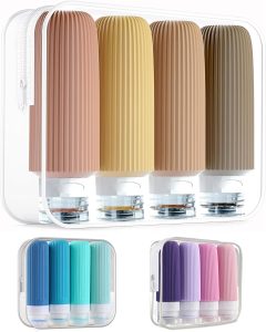Kit 4 Frascos Potes Silicone Viagem 90ml Creme Shampoo Condicionador Organizador Mala – ECOMLAR® (Tons de Marrom)