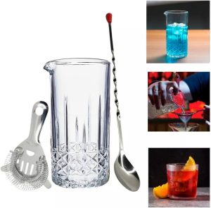Kit Mixing Glass Com Colher Bailarina E Coador Strainer 2 Apoios em Aço Inox, Coquetel, Drinks, Coquetelaria, Bar, Bartender