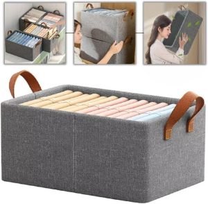 Kit de 6 Cestos Organizadores Dobráveis 25L: Caixas Multiuso com Alças em Plástico Durável para Guarda-Roupa, Gavetas, Lavanderia e Armários.