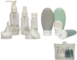 Kit de Viagem Genérico com Frascos para Cosméticos, Frascos para Viagem, Necessaire Transparente Azul